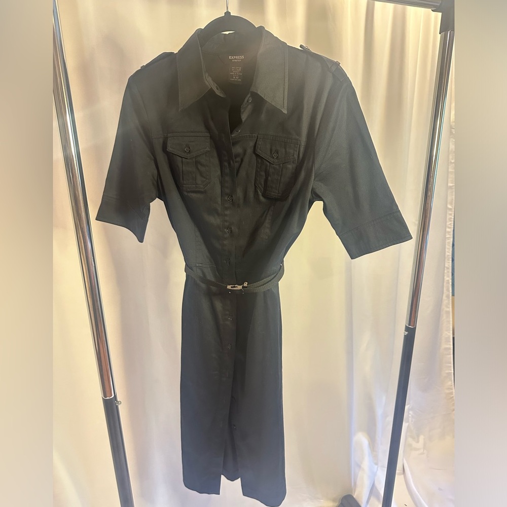 Vintage black Express button up dress. Y2K era straight pencil shirt dress